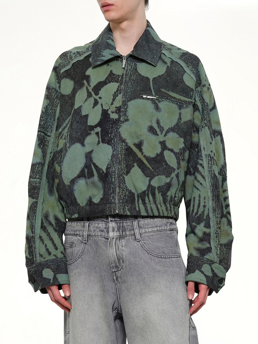 Plants Dye Cropped Jacket in Indigo Green