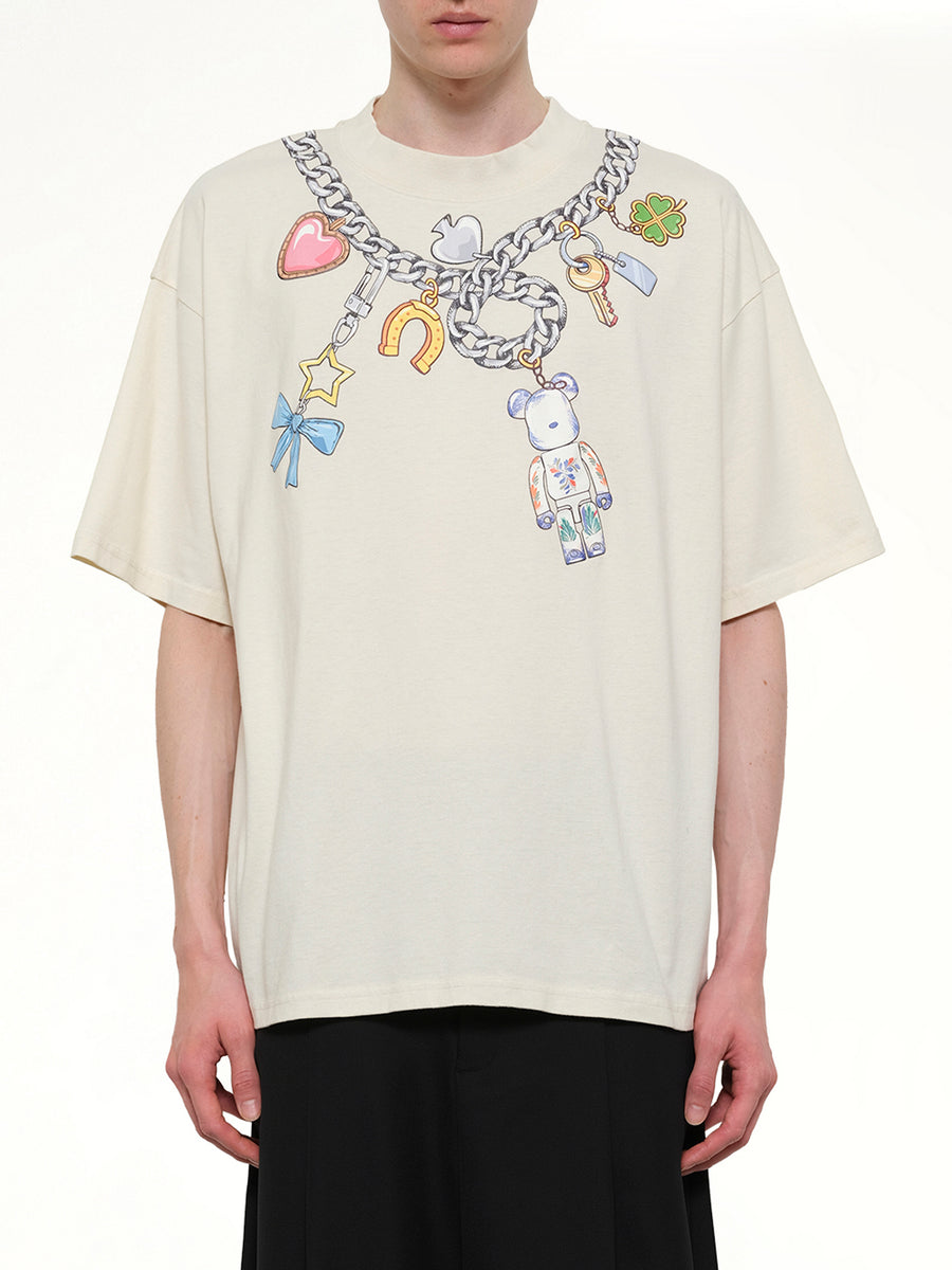 Bearbrick Print Cotton T-Shirt in Natural Raw