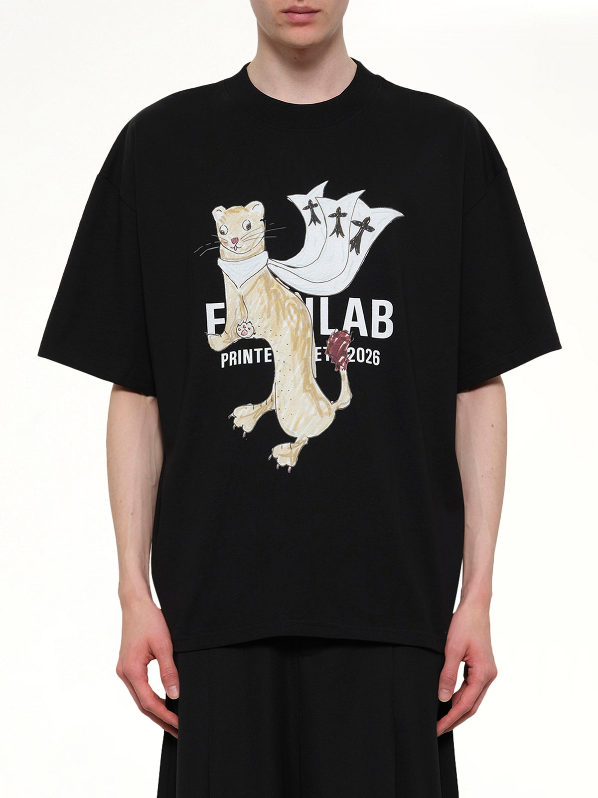 Hermine Print Cotton T-Shirt in Black