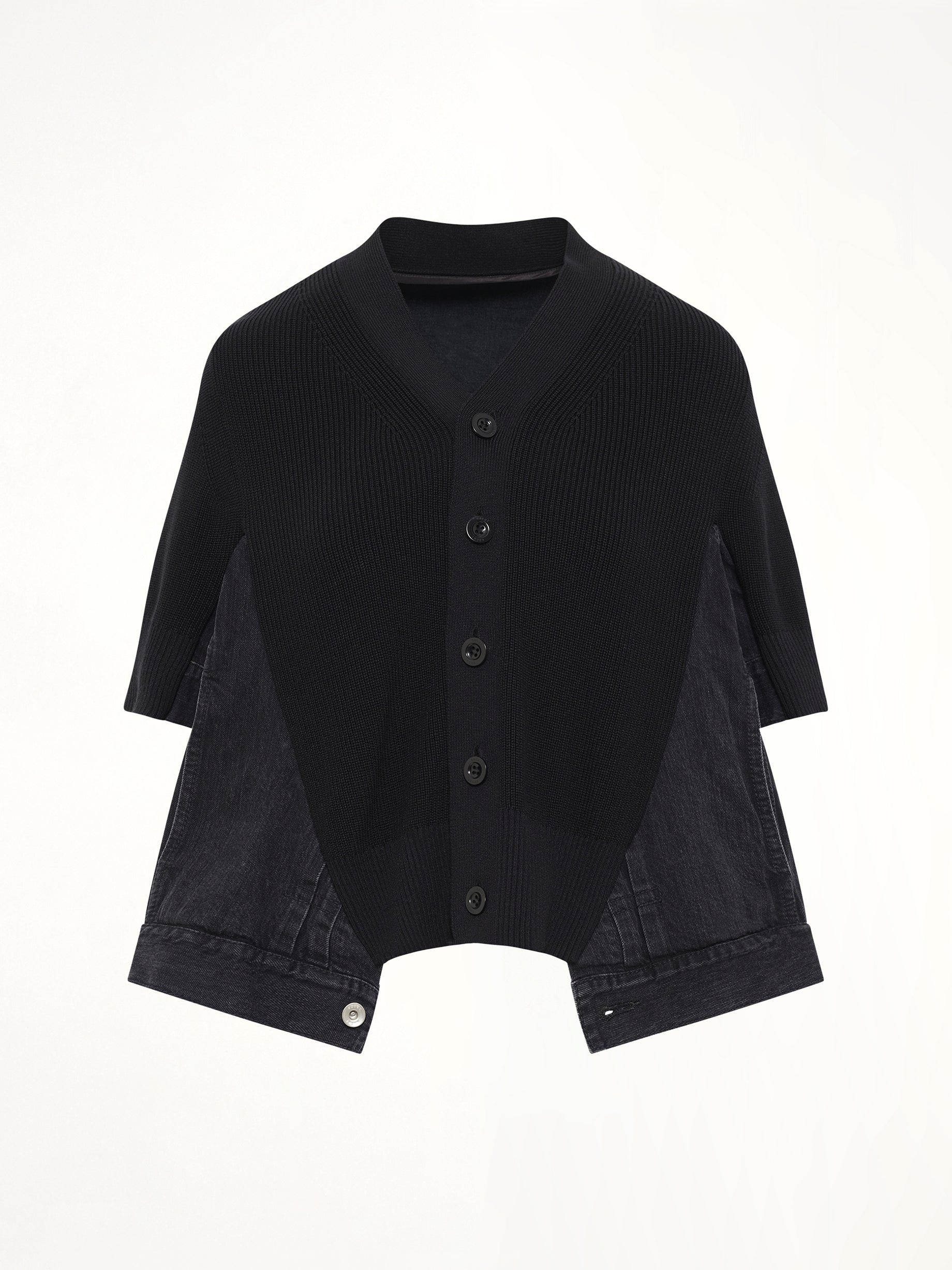 Denim x Knit SS Cardigan in Black