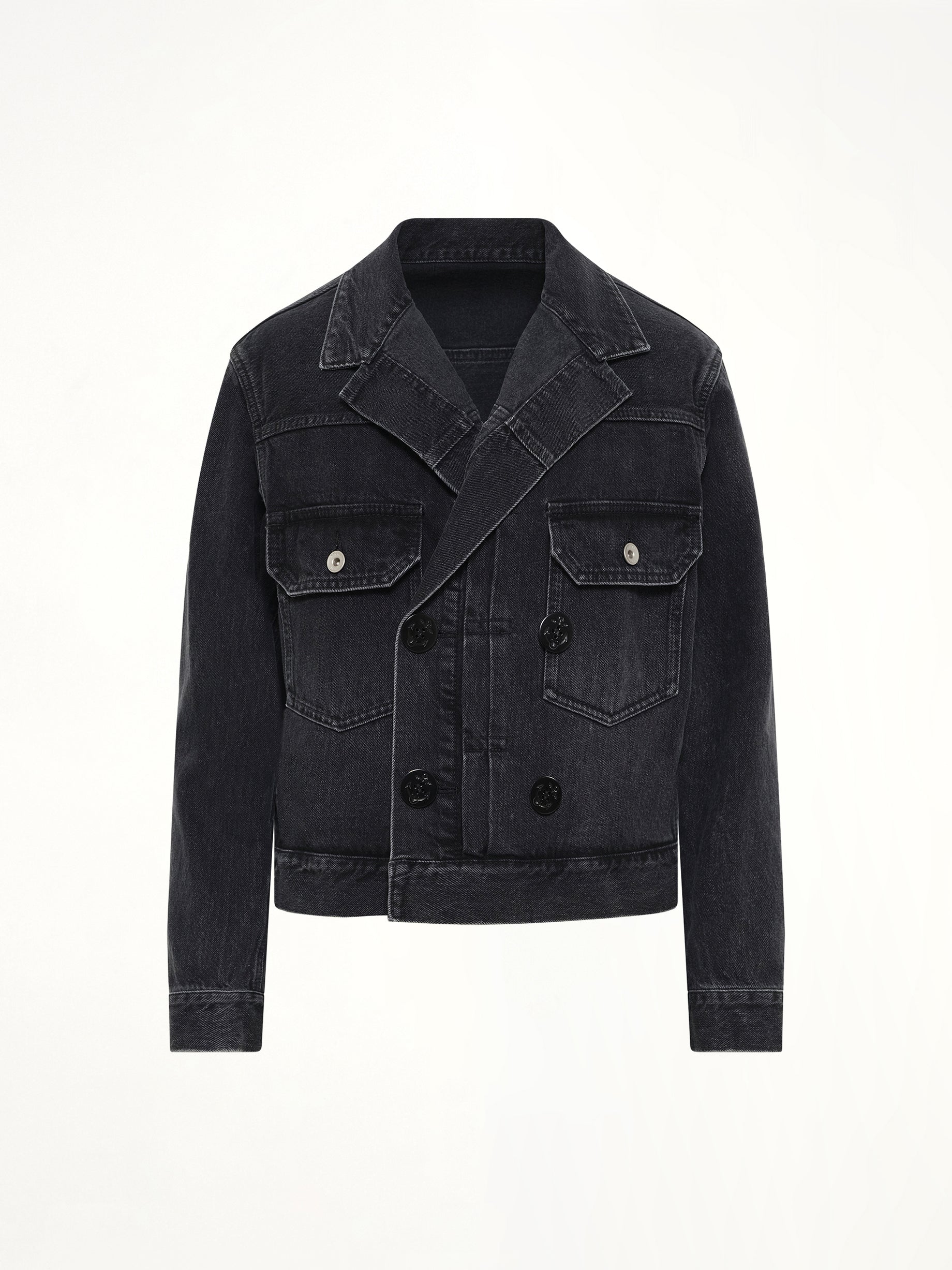 Double Breasted Denim Jacket in Black