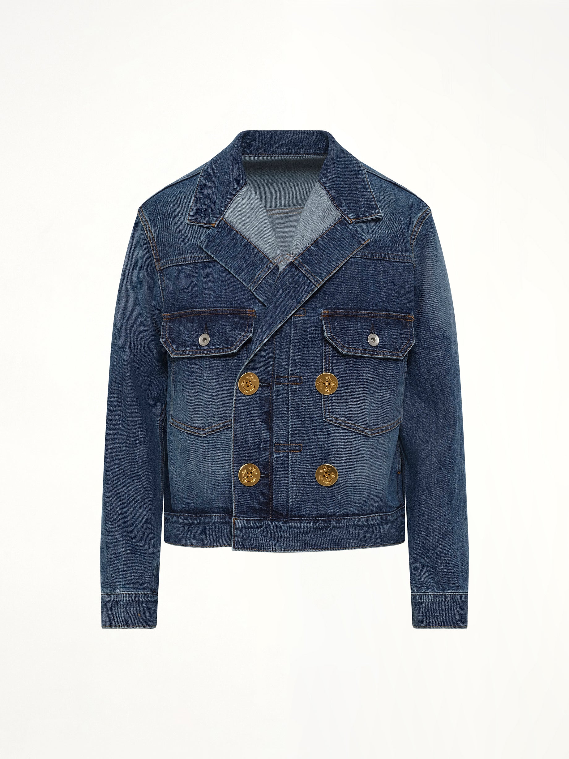 Double Breasted Denim Jacket in Blue