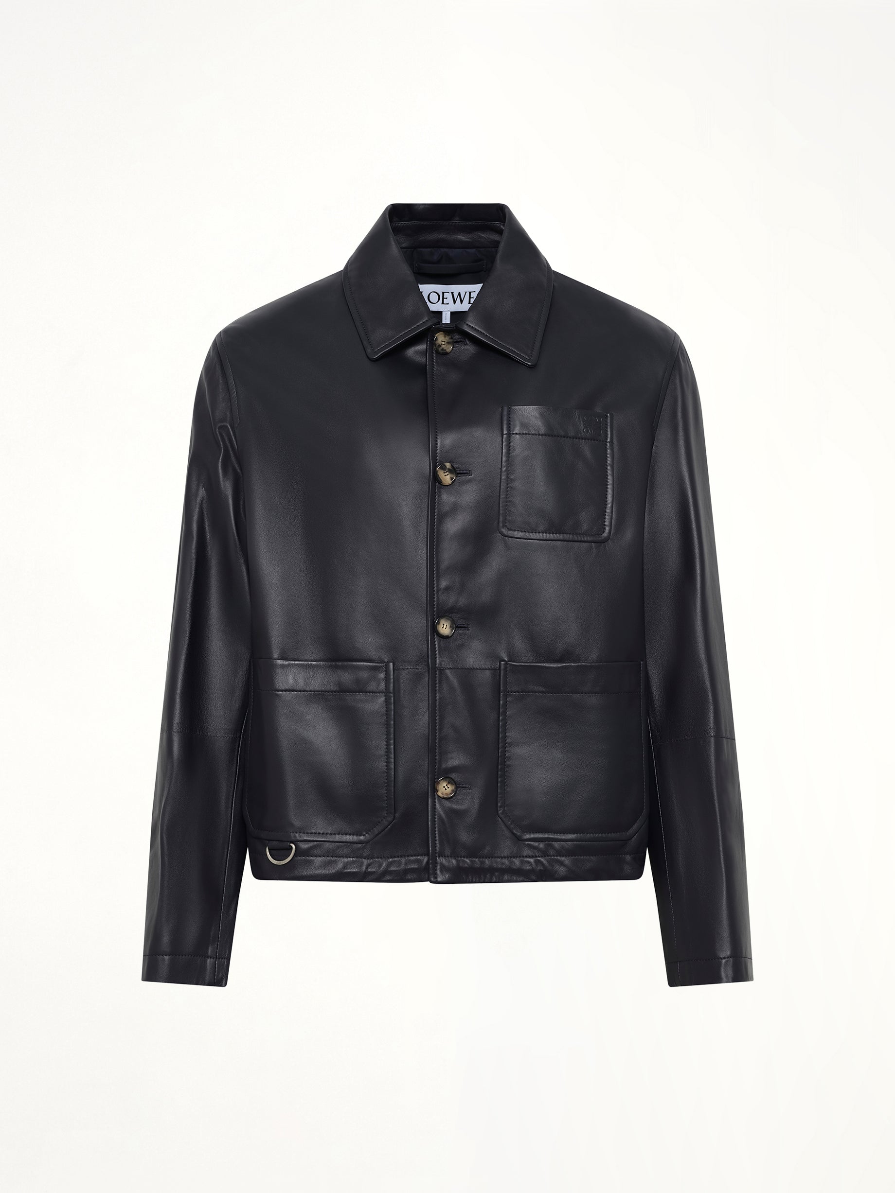 Leather Workwear Jacket in Navy Blue
