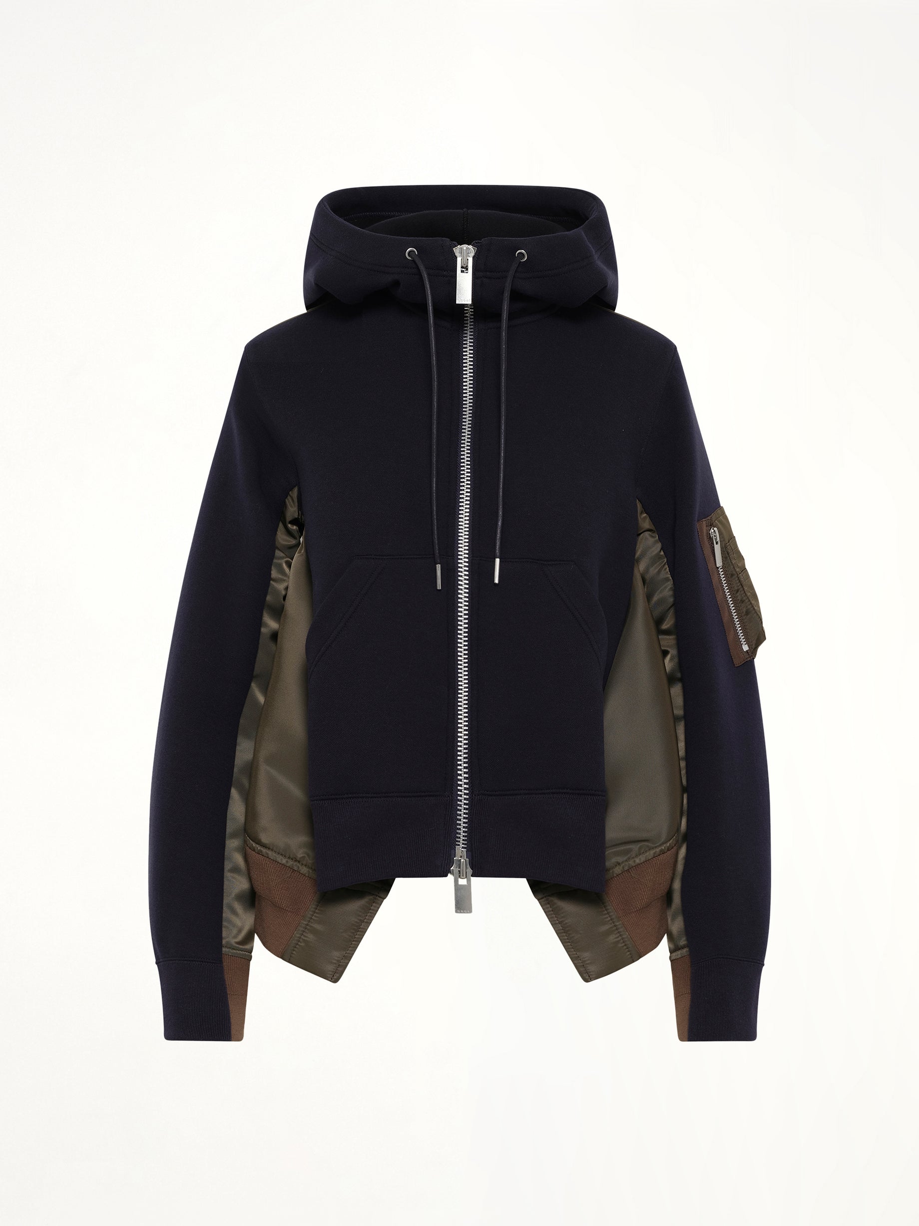 Sponge Sweat x Nylon Twill Hoodie in Navy/Dark Khaki