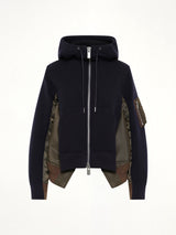 Sponge Sweat x Nylon Twill Hoodie in Navy/Dark Khaki