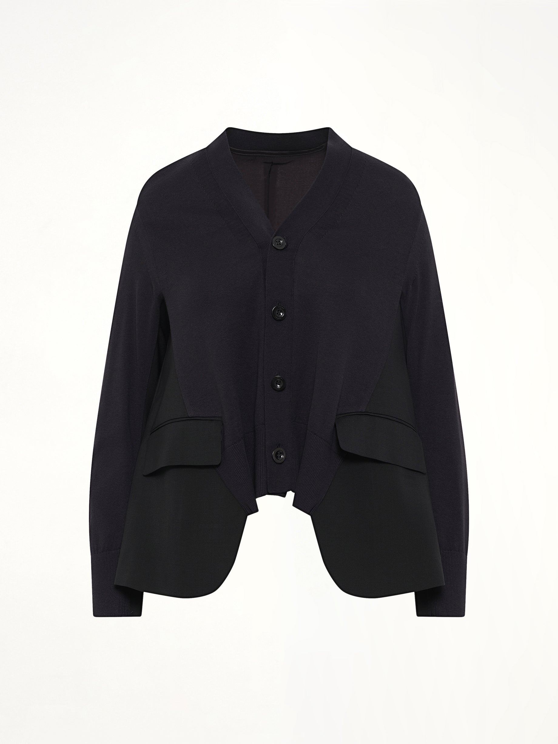 Wool Suiting x Cotton Knit Cardigan in Black