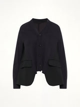 Wool Suiting x Cotton Knit Cardigan in Black