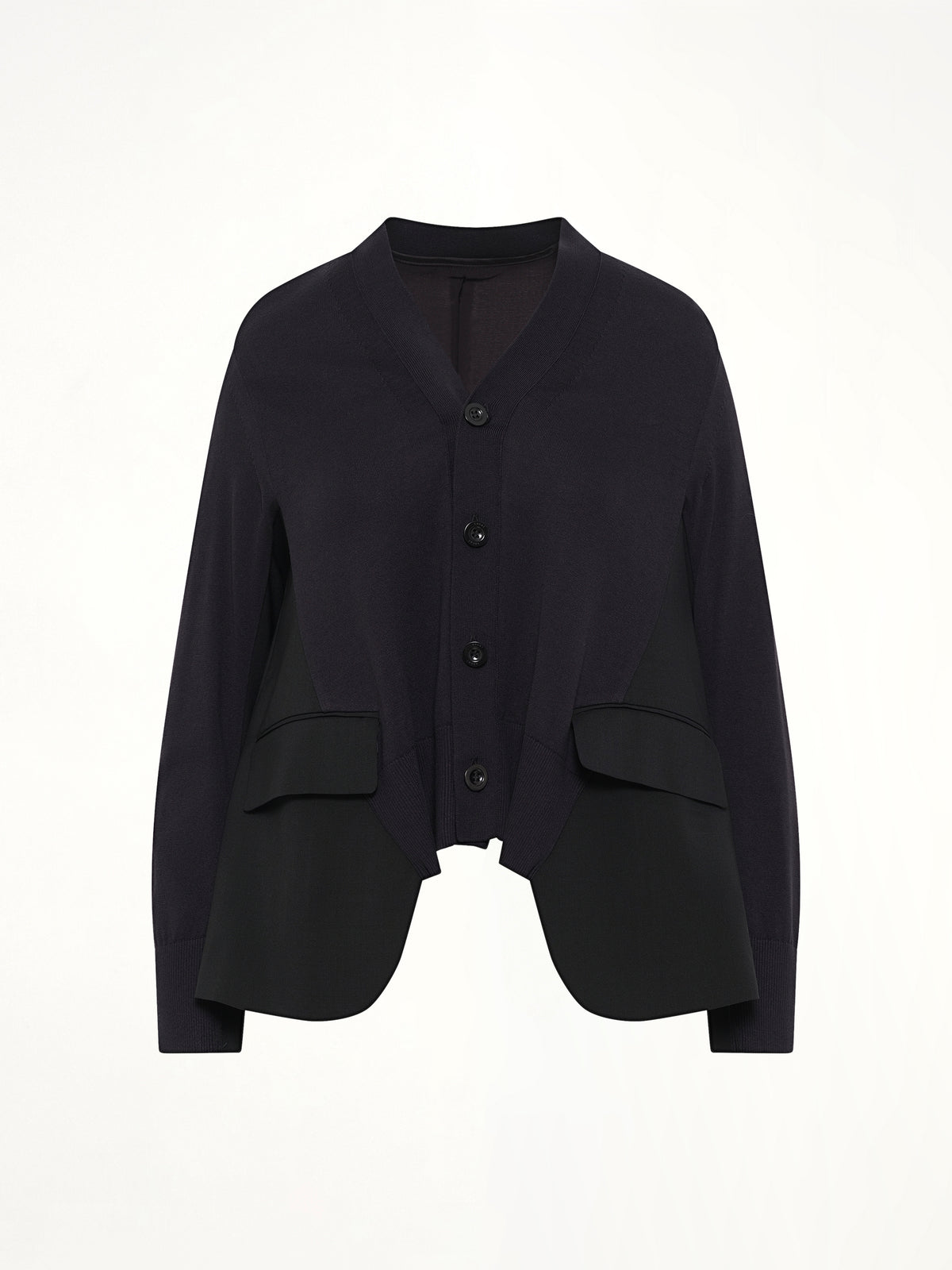 Wool Suiting x Cotton Knit Cardigan in Black
