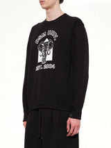 Pile Knit Cotton Sweatshirt in Black