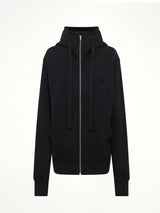 Hut Embroidery Zipped Knit Hoodie in Black