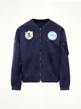 Kenzo Badges Collarless Bomber in Navy Blue