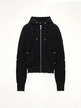 TC Destroyed Knit Zip-Up Hoodie in Black