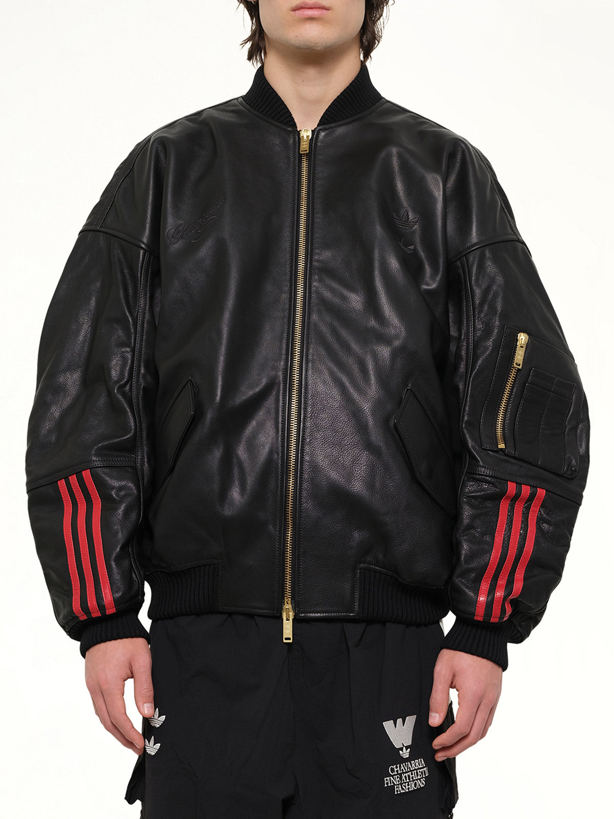 Adidas X Chavarria Leather Bomber Jacket in Black