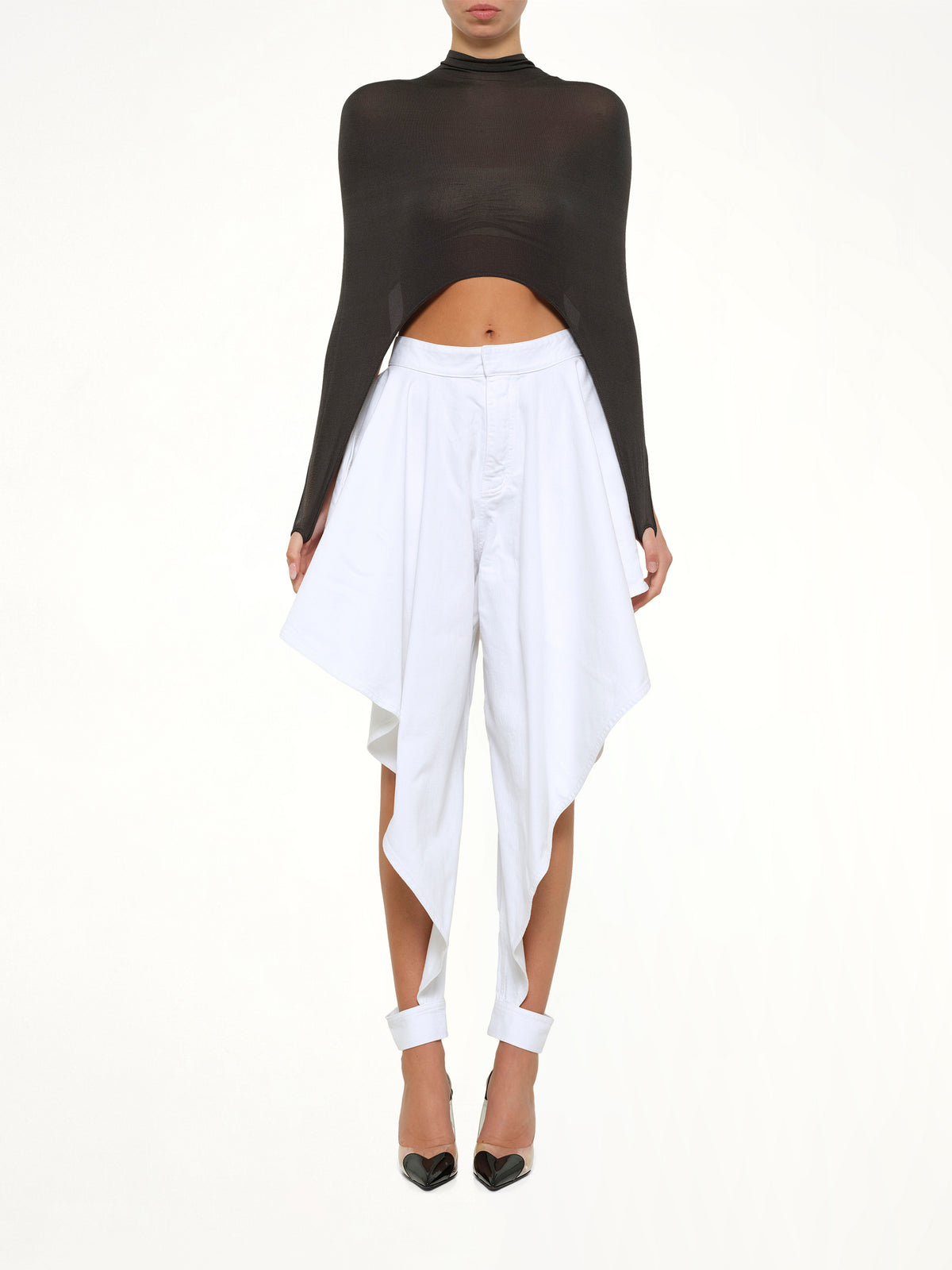 Panelled Pants in White Denim