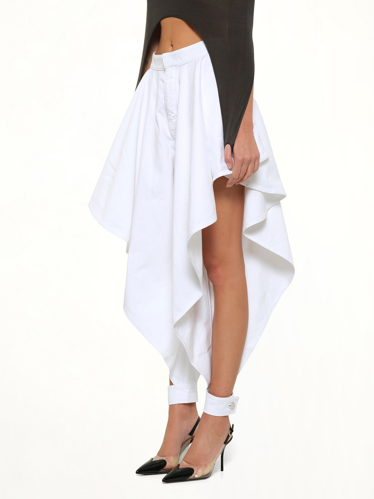 Panelled Pants in White Denim