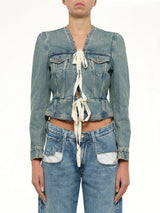 V Neck Denim Jacket in Ice Blue