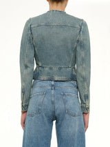 V Neck Denim Jacket in Ice Blue