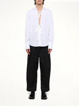 V Neck Long Sleeved Shirt in White