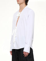 V Neck Long Sleeved Shirt in White