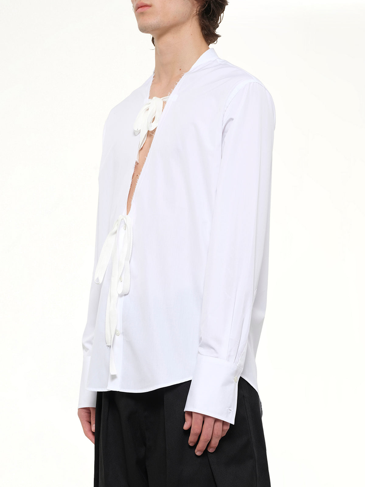 V Neck Long Sleeved Shirt in White