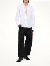 V Neck Long Sleeved Shirt in White
