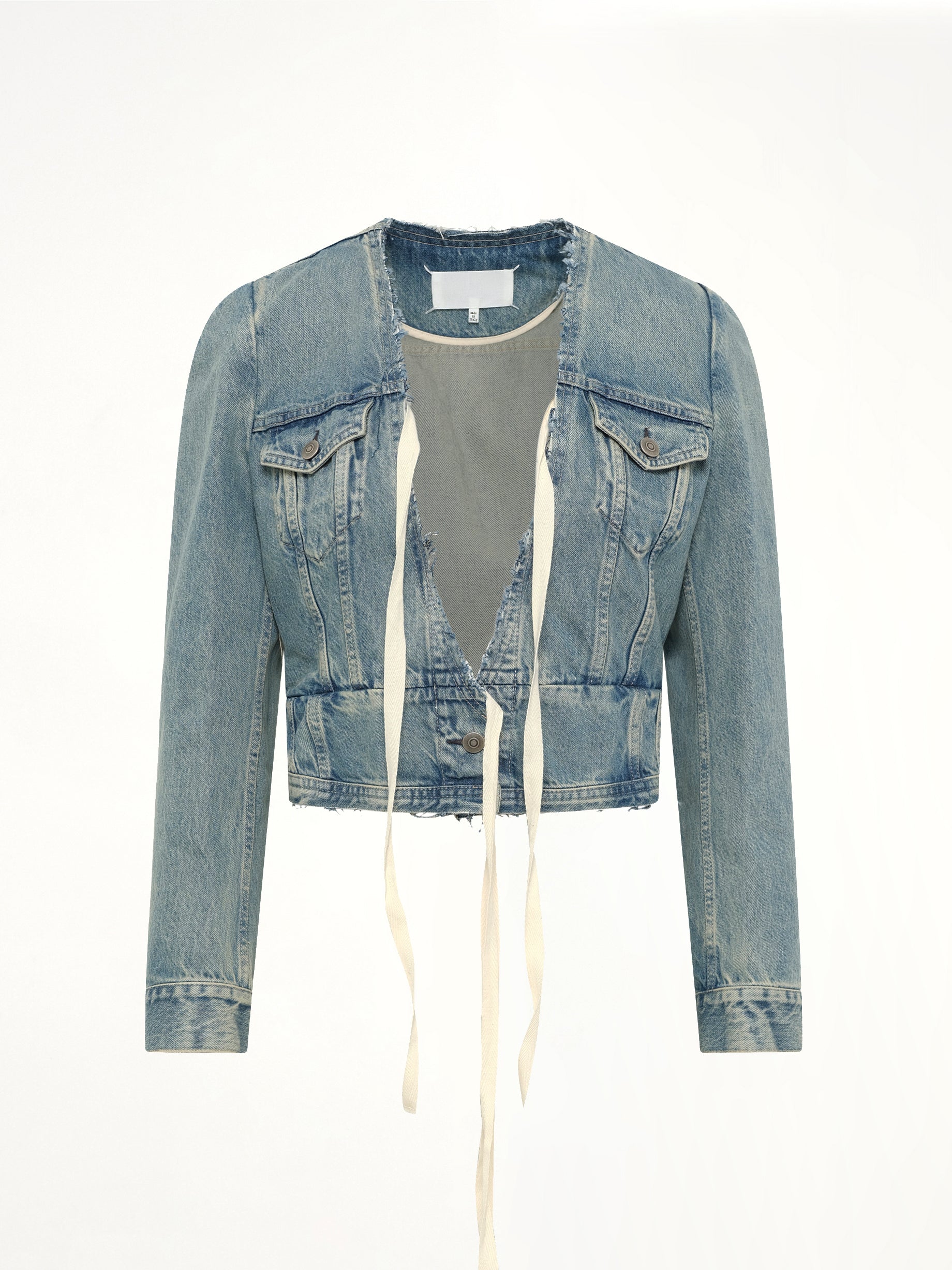 V Neck Denim Jacket in Ice Blue