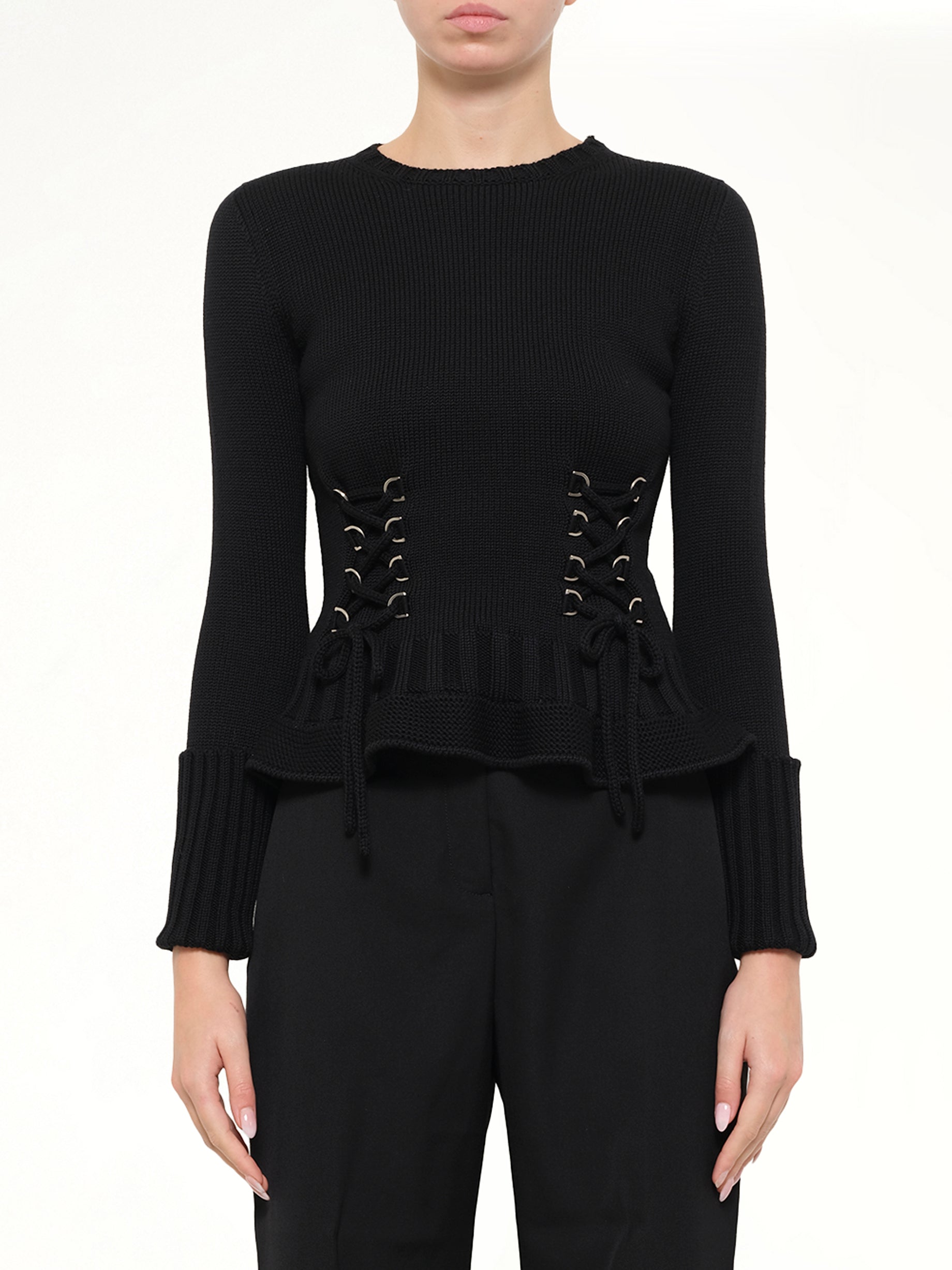 Lace Up Pullover in Black