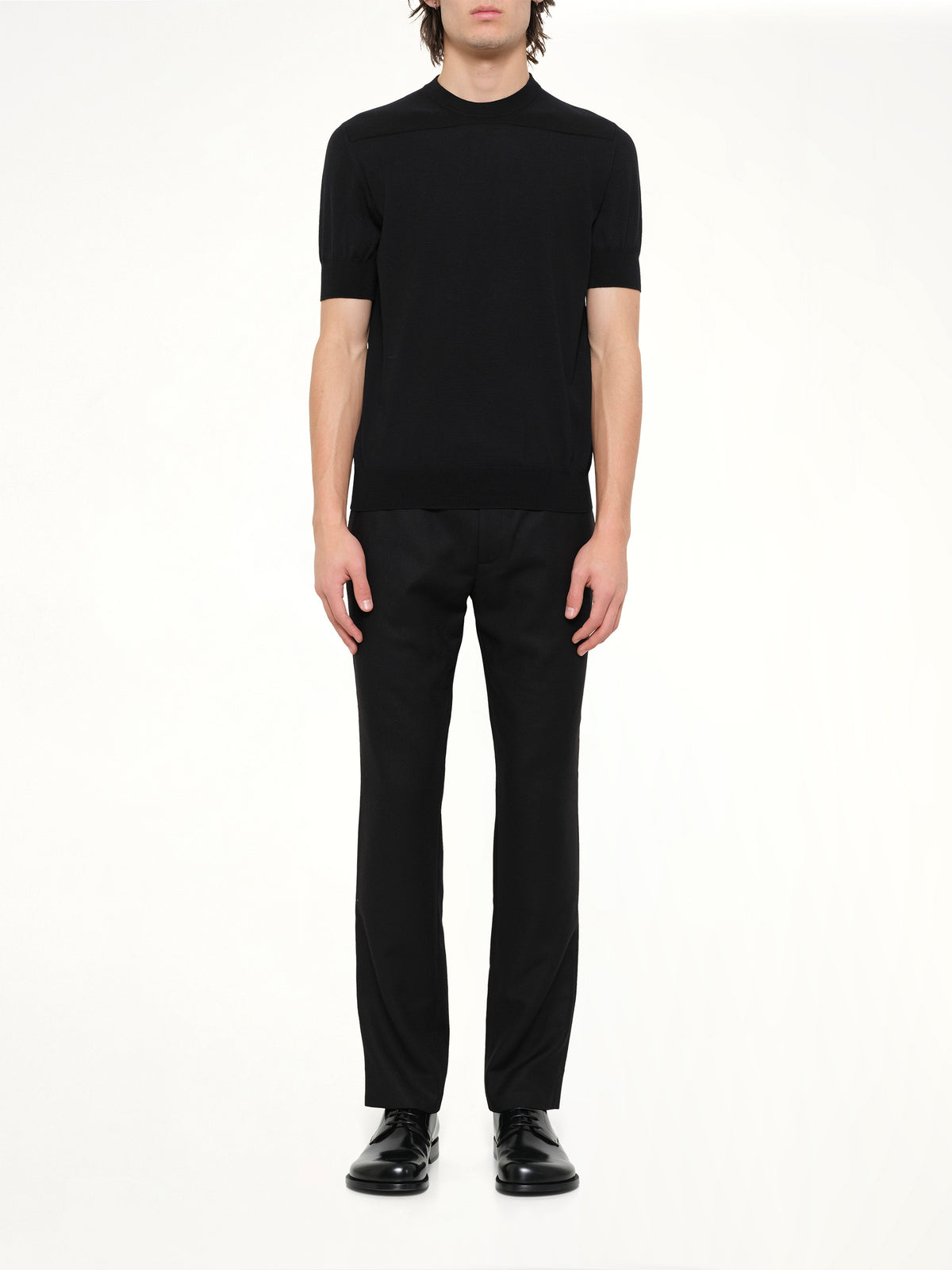 Fine Merino Knit T-Shirt in Black