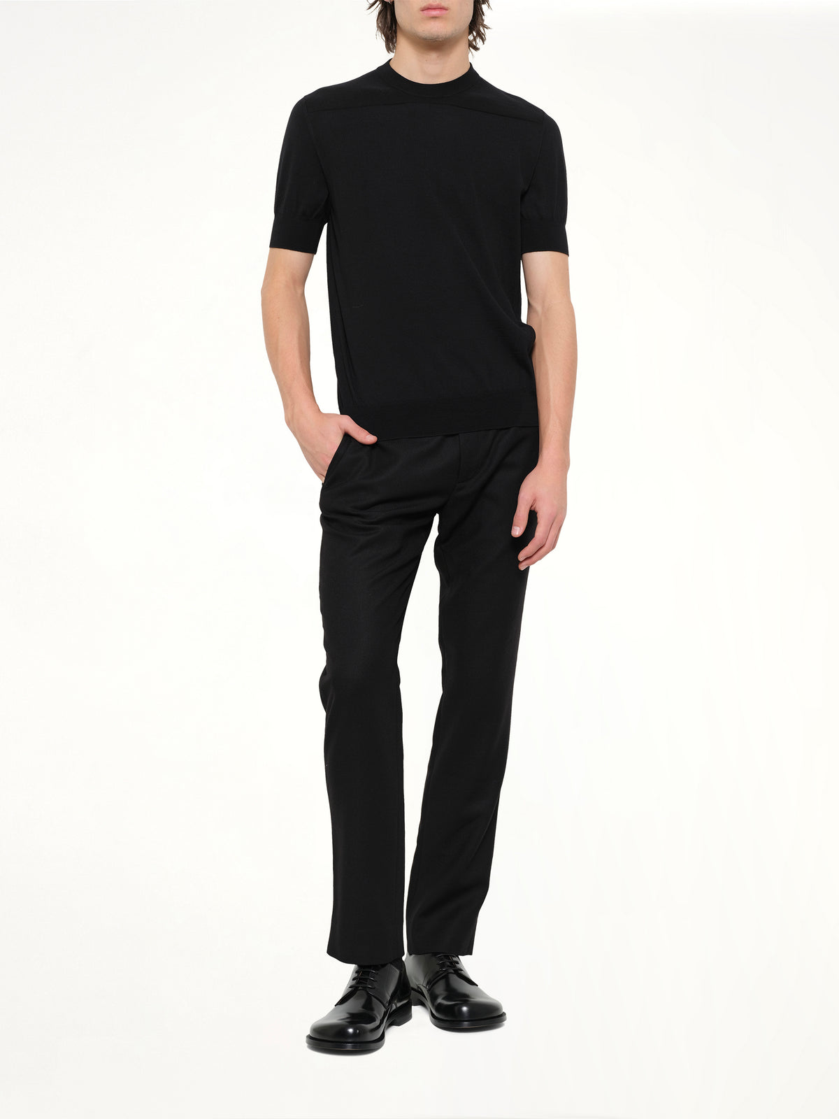Fine Merino Knit T-Shirt in Black