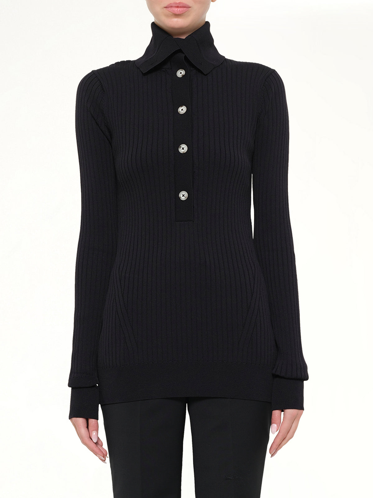 High Neck Henley in Black