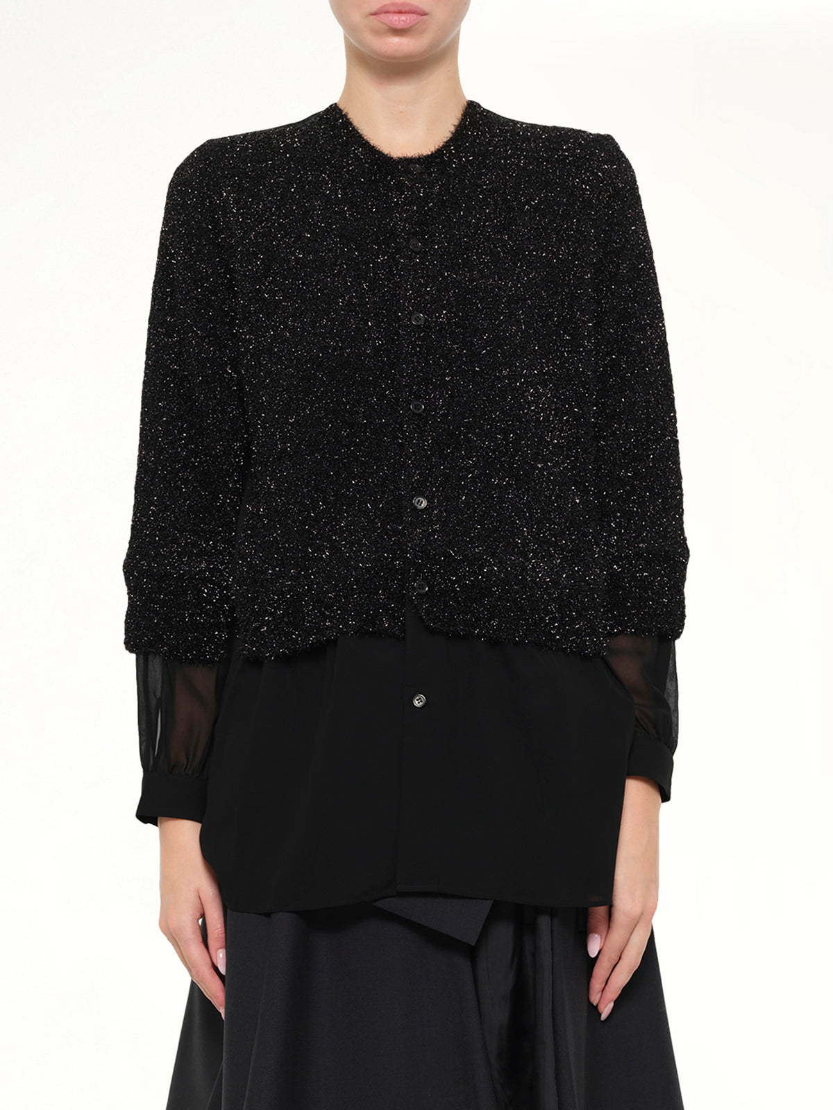 Lame Fur Cardigan in Black