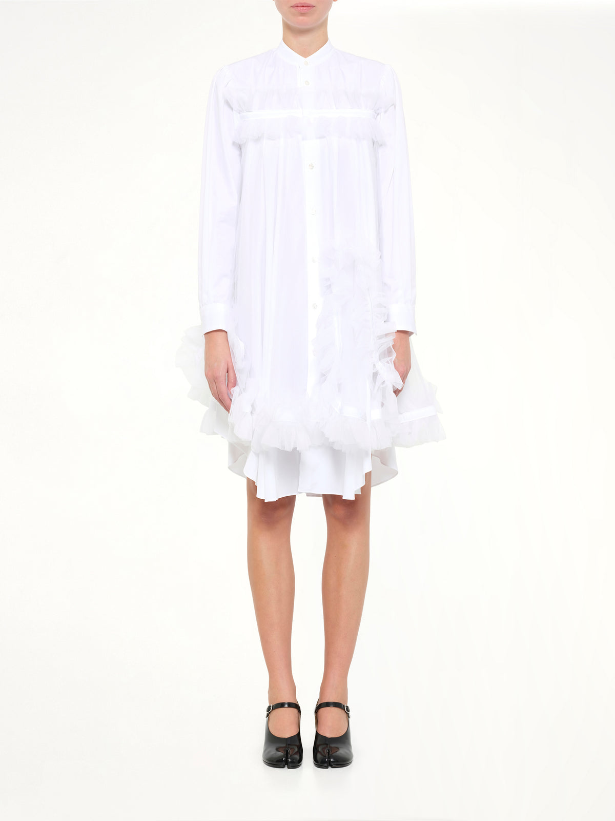 Tulle Shirt Dress in White