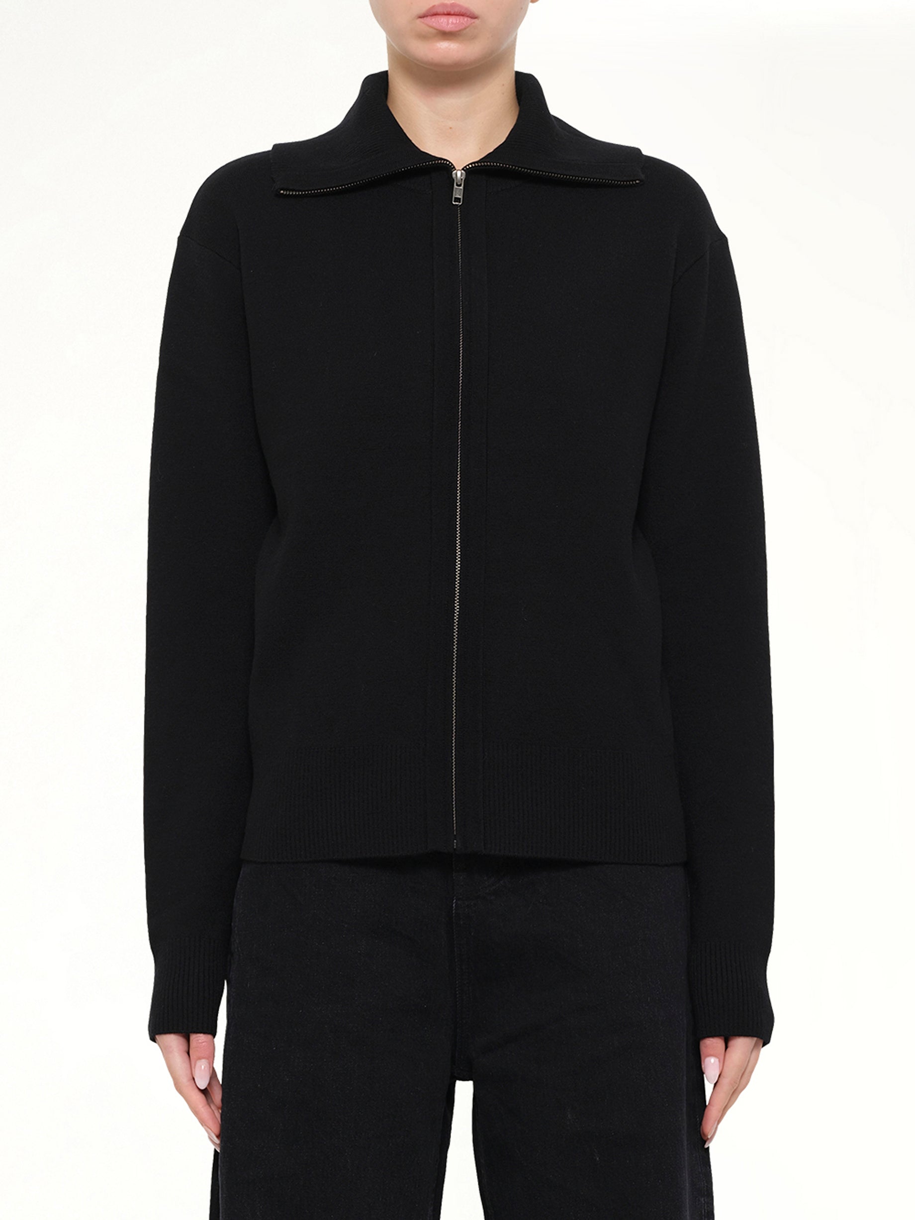 Knit Zip Up Jacket in Black