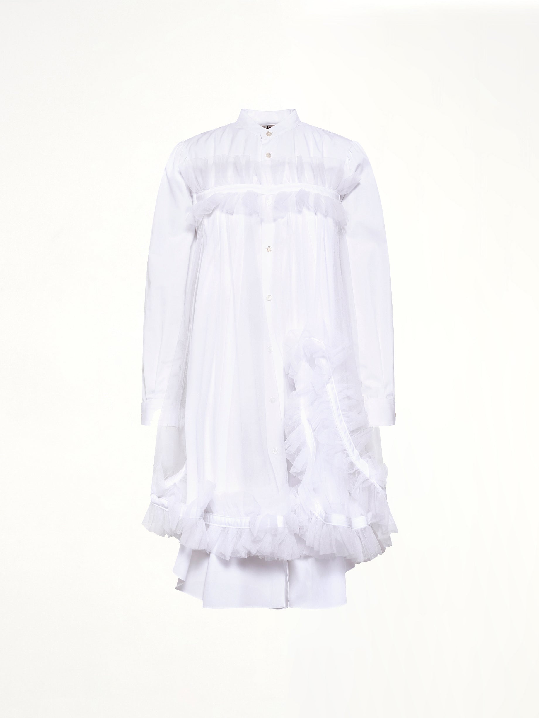 Tulle Shirt Dress in White