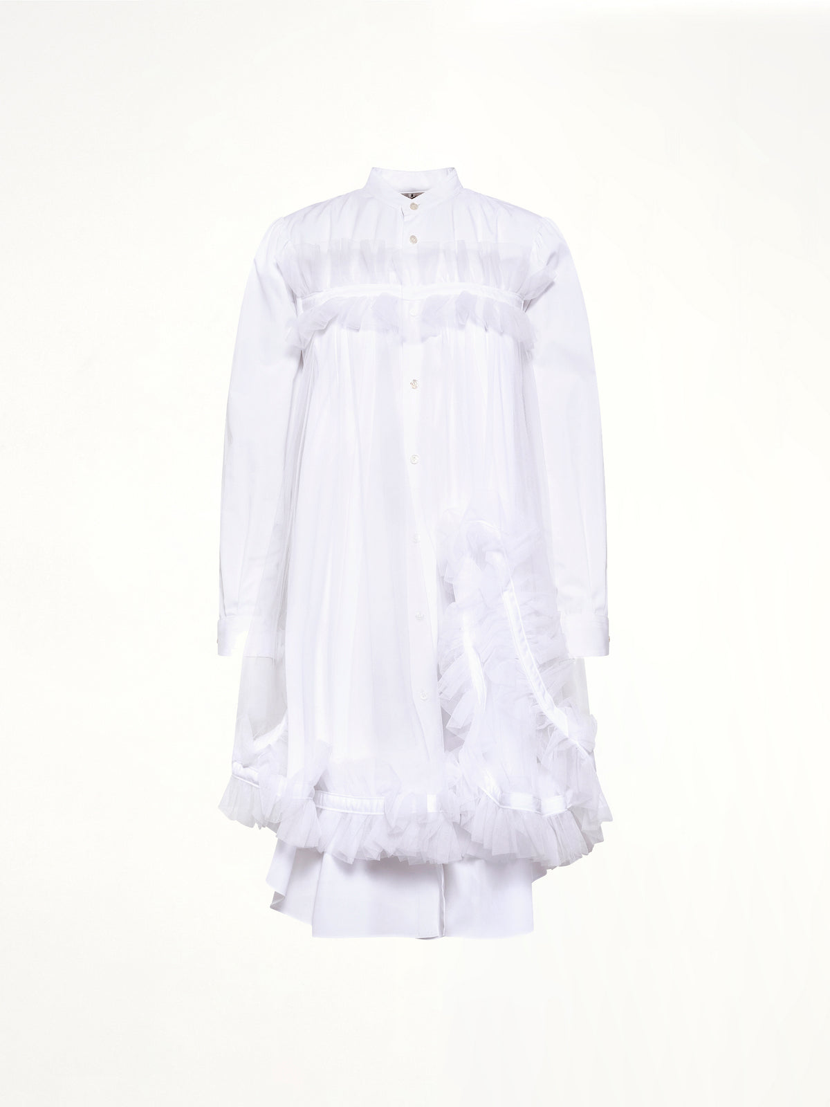 Tulle Shirt Dress in White