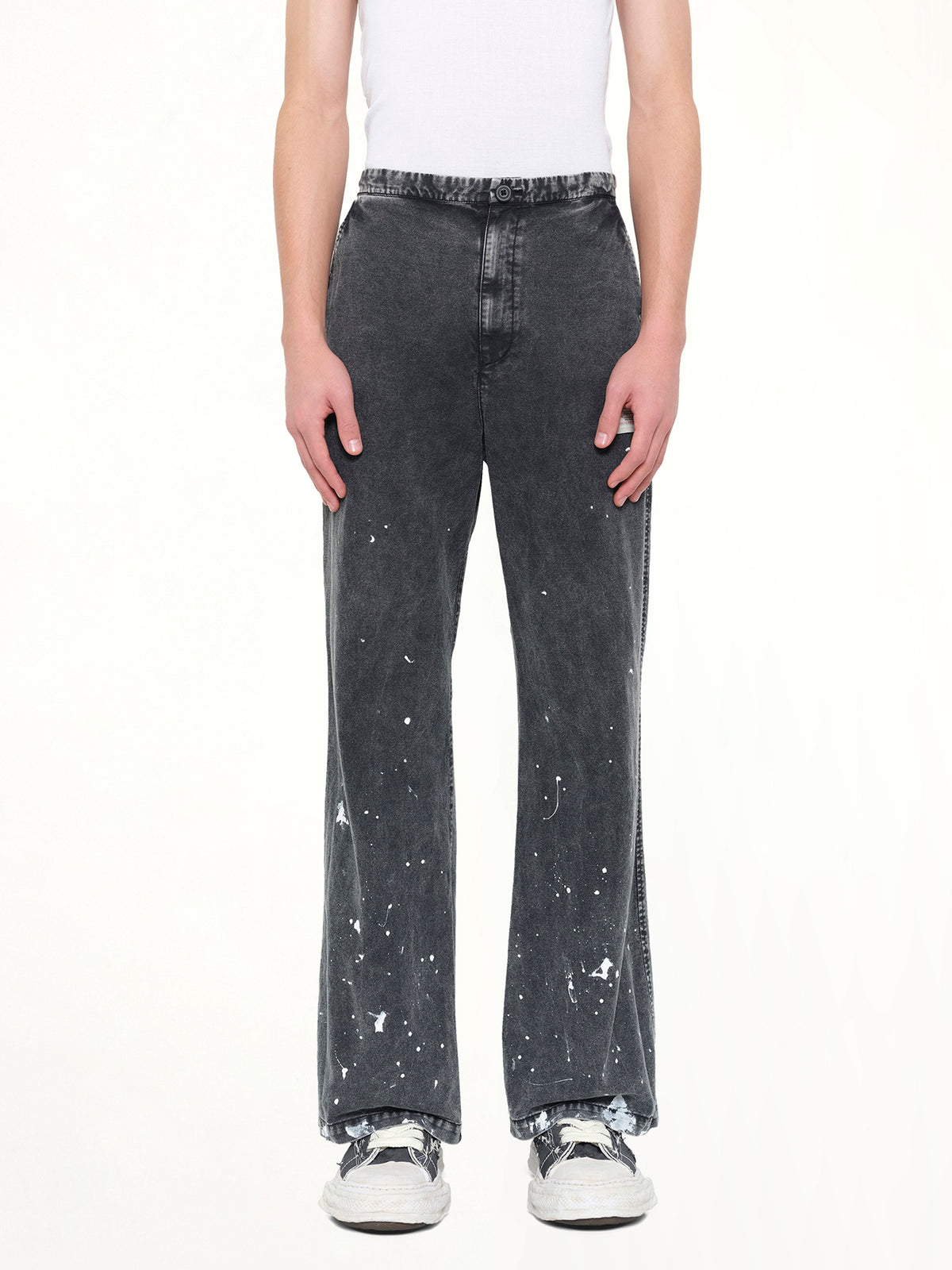 Distressed Cotton Linen Trousers in Black