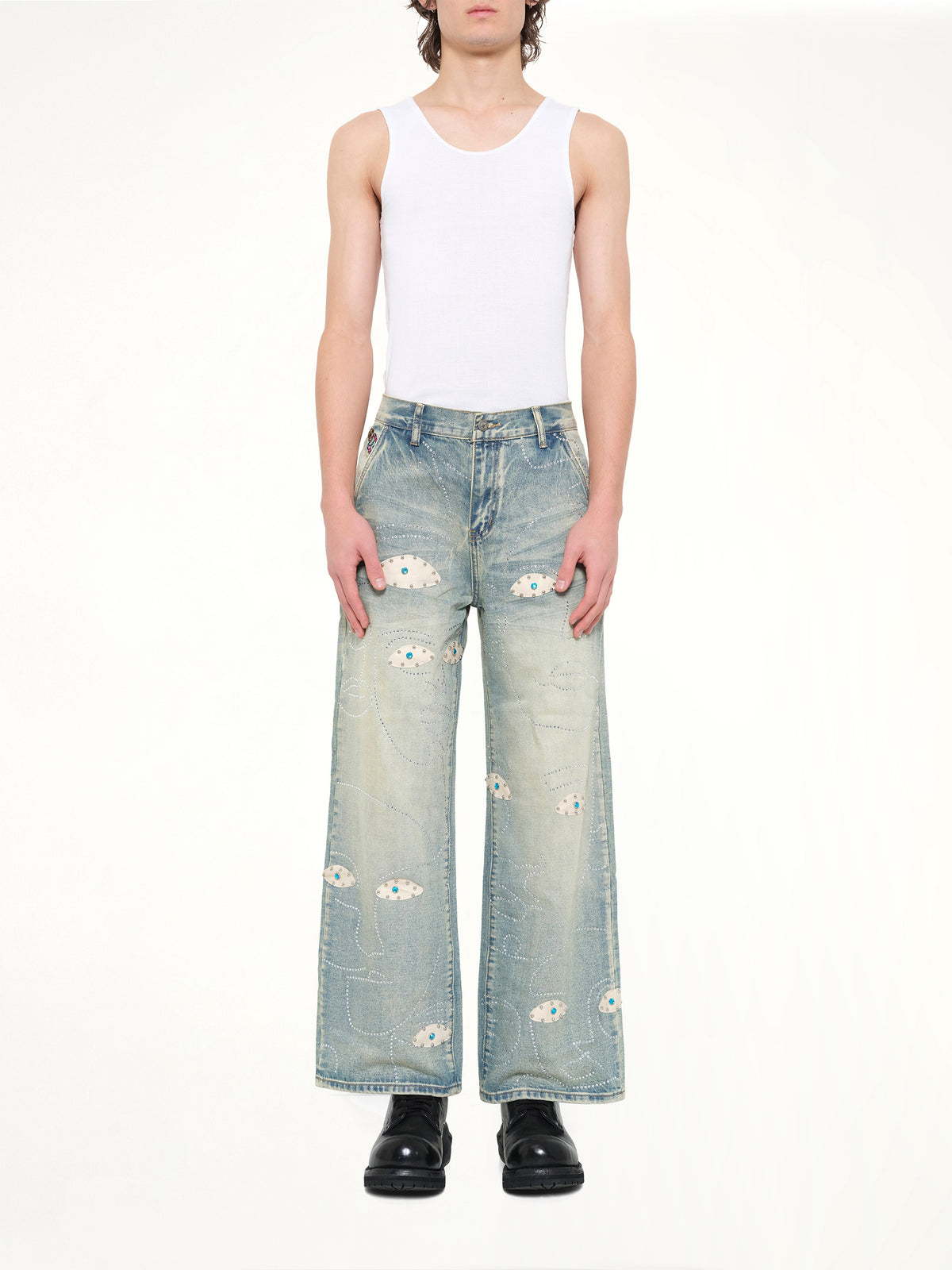 Studded Face Jeans in Blue