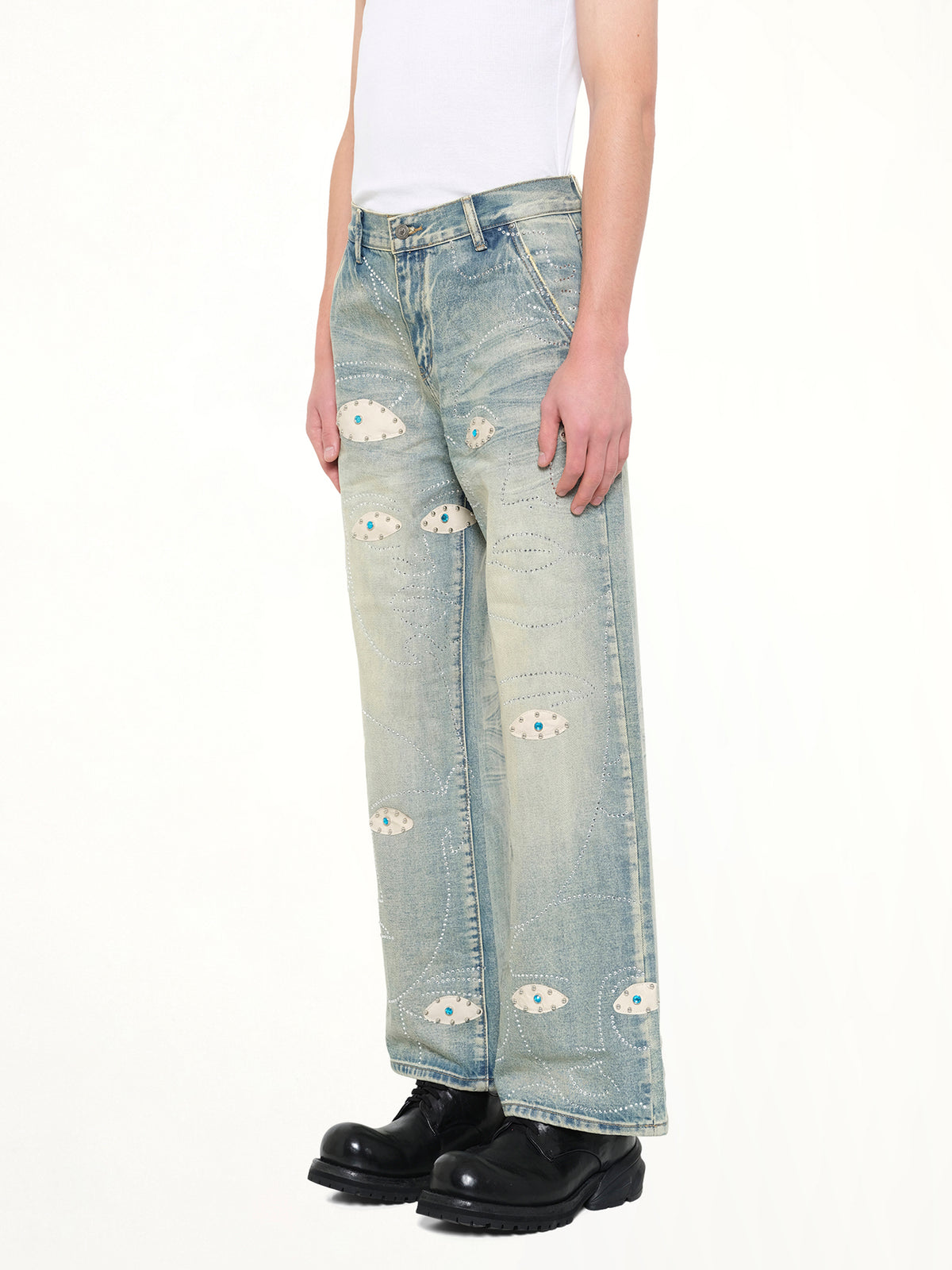 Studded Face Jeans in Blue