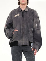 Sun Faded Military Jacket in Black