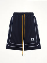 Rhude Mesh Piping Baggy Track Short in Navy/White