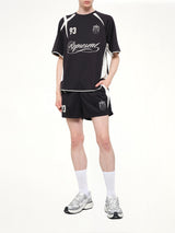 Star Football Panelled Shorts in Jet Black
