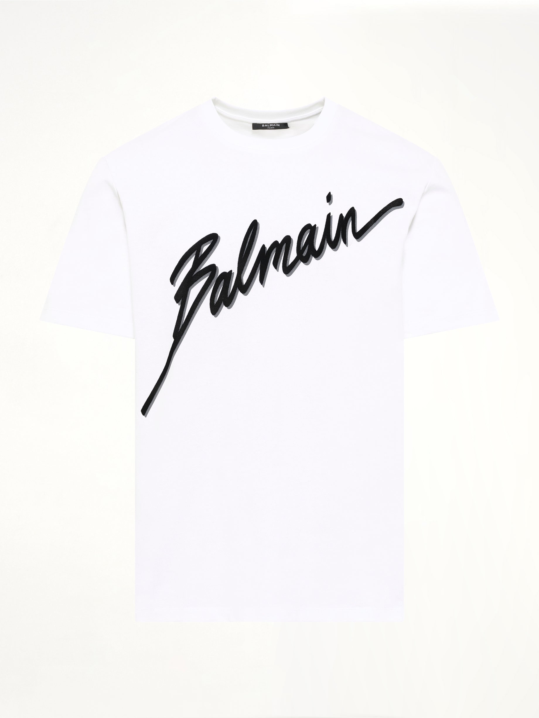Balmain Letter Flock T-Shirt Reg Fit in White