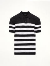 Mariniere Ribbed Cotton Knit Polo in Black/White