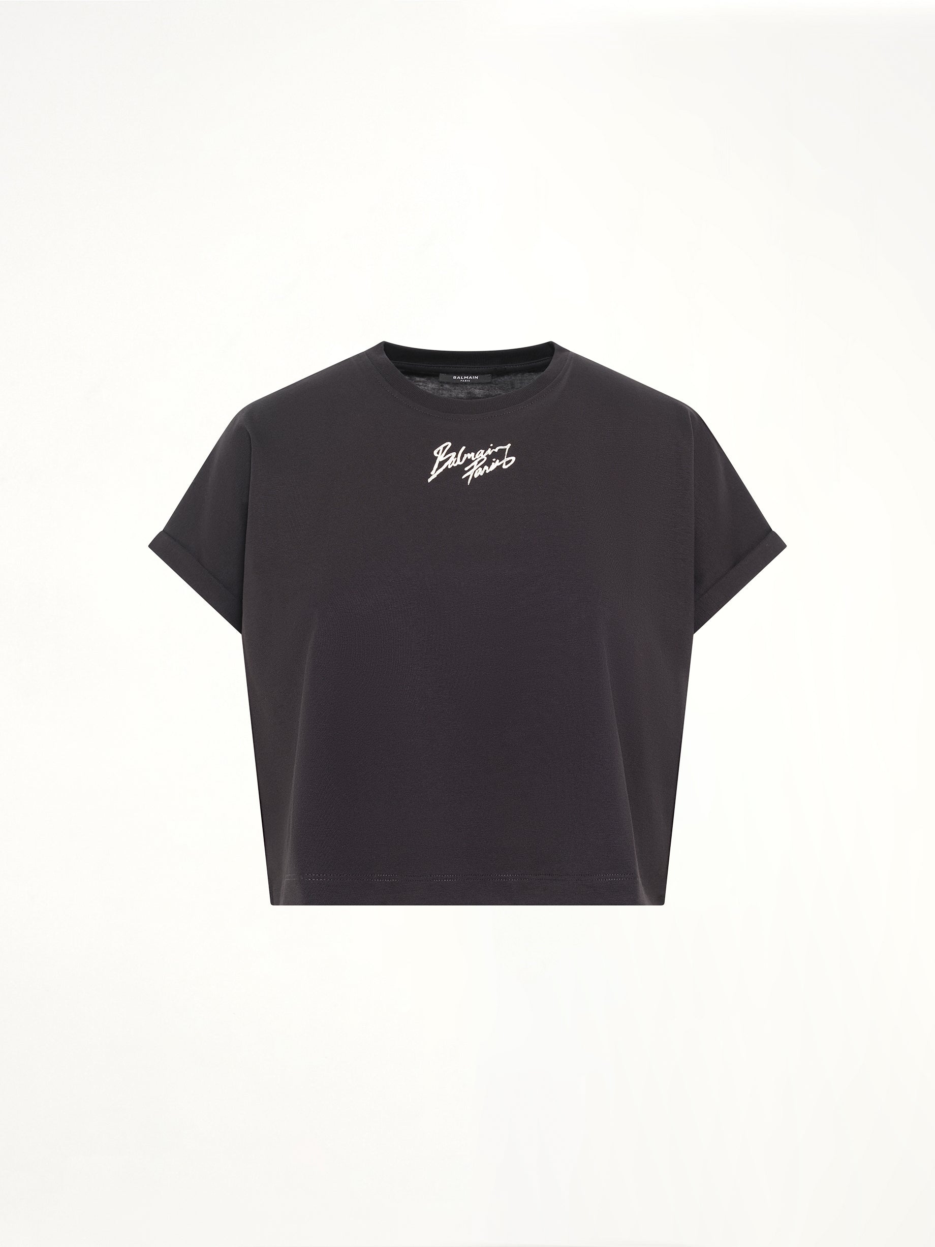 SS Balmain Paris Cropped T-Shirt in Black