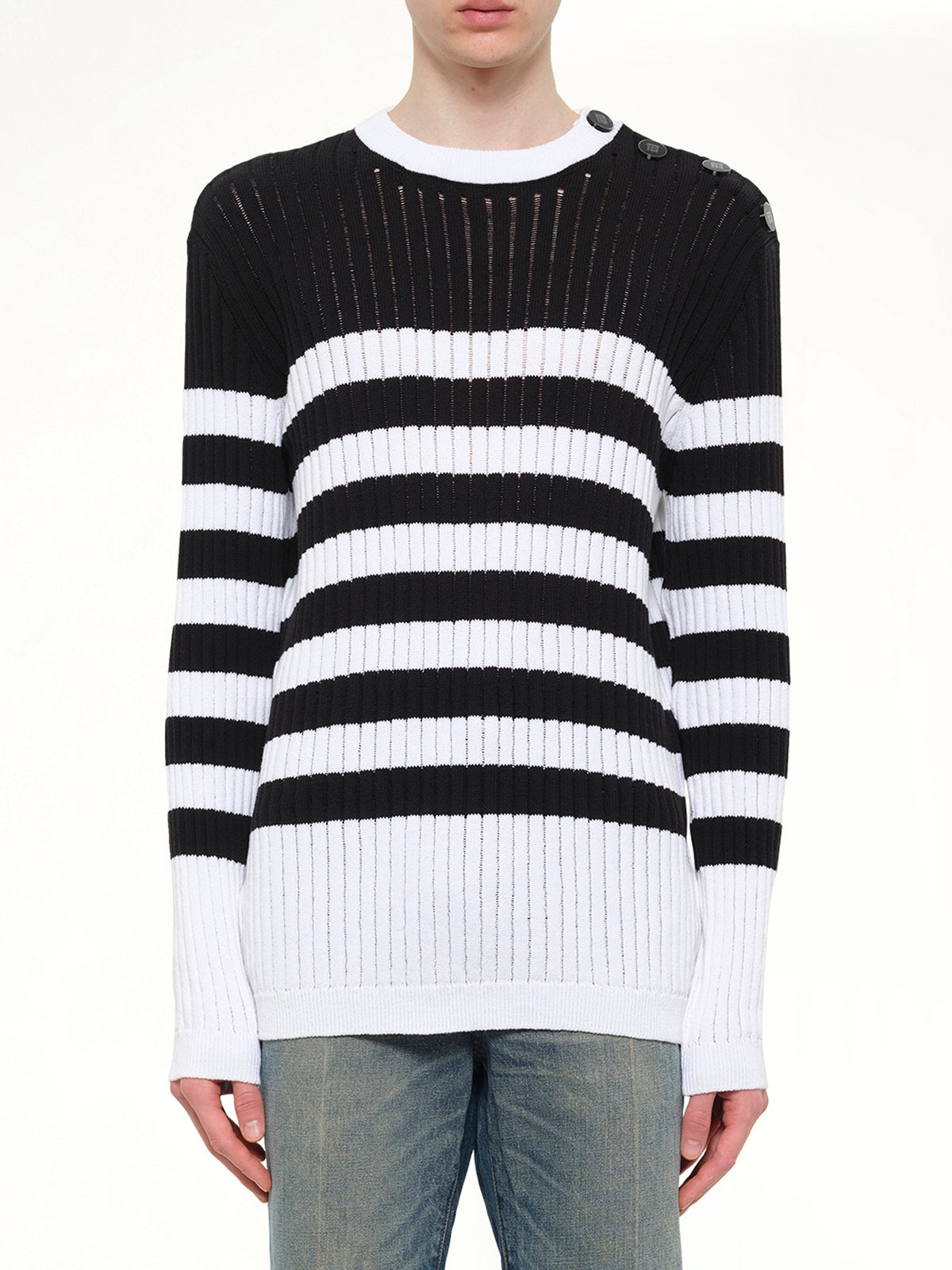 BTN Mariniere Ribbed Cotton Knit Sweater in Black/White
