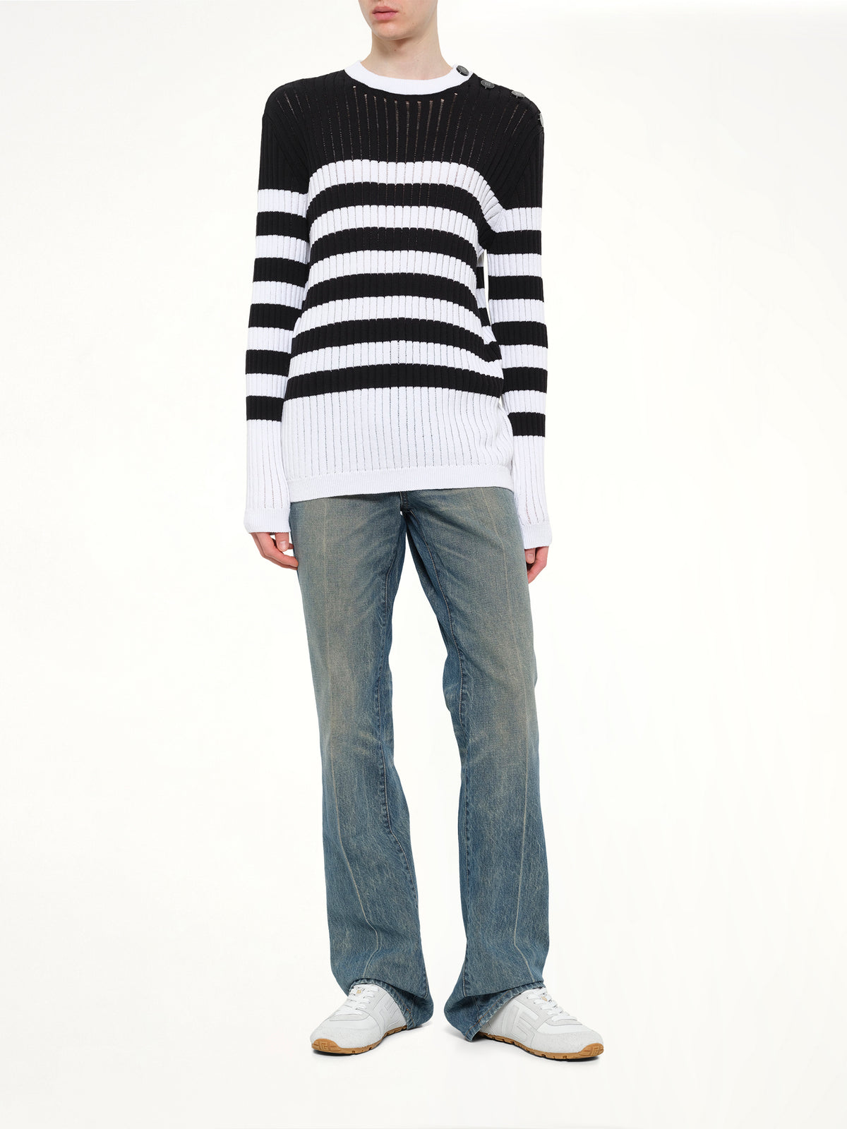 BTN Mariniere Ribbed Cotton Knit Sweater in Black/White