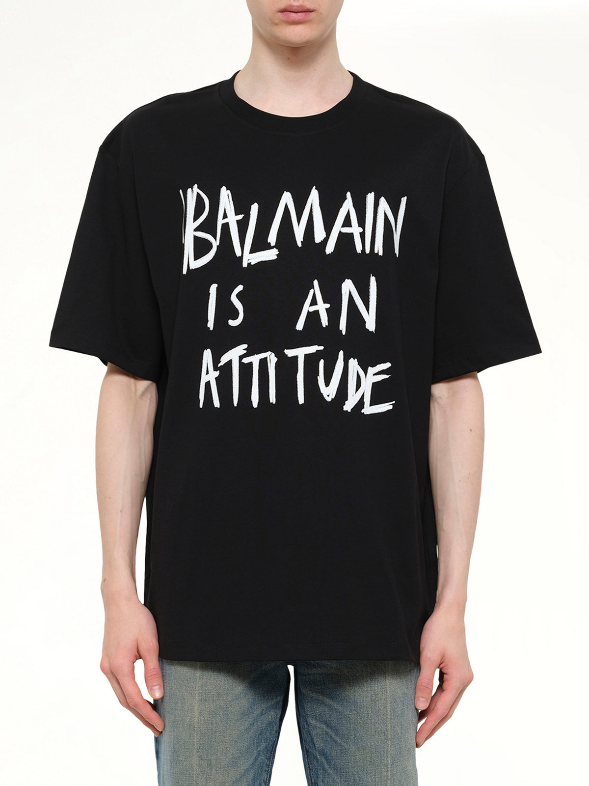 Balmain Attitude T-Shirt Bulky Fit in Black/White