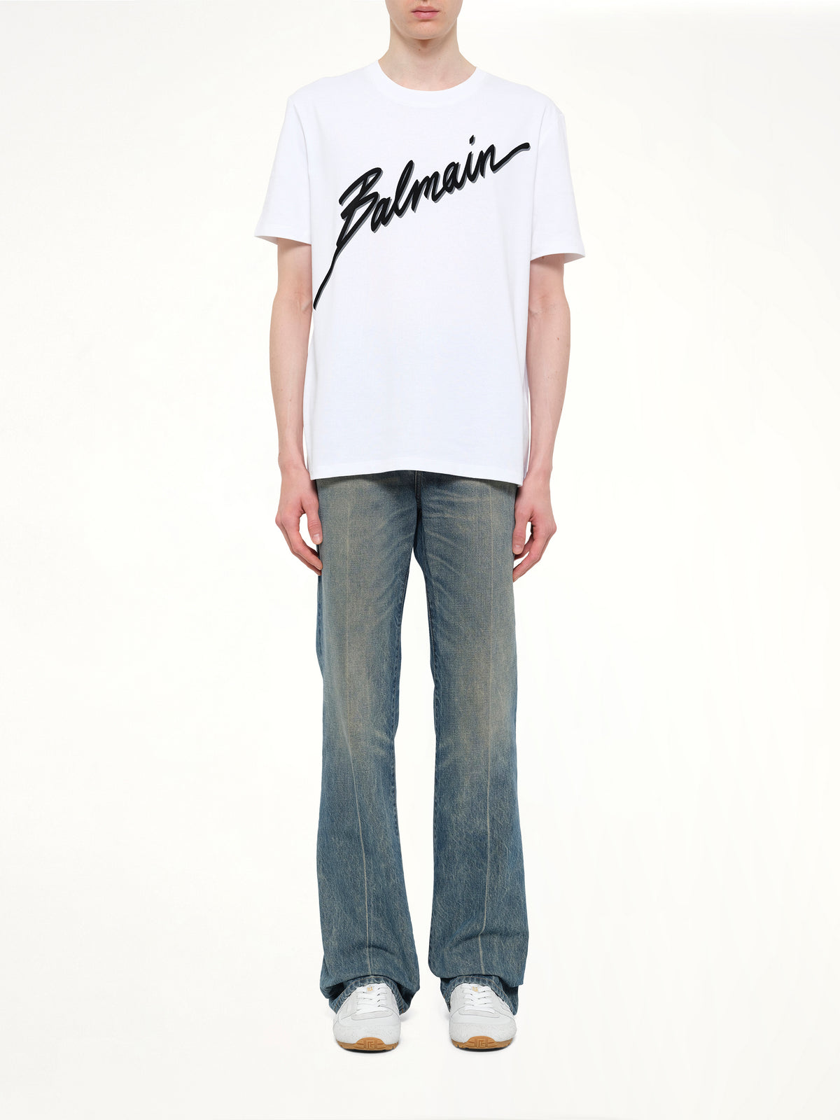 Balmain Letter Flock T-Shirt Reg Fit in White
