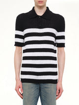 Mariniere Ribbed Cotton Knit Polo in Black/White