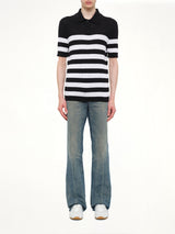 Mariniere Ribbed Cotton Knit Polo in Black/White